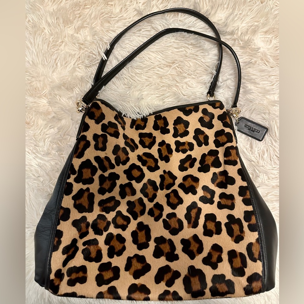 COACH: calf hair & leather leopard shoulder bag